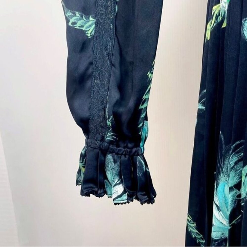 Marchesa Voyage Navy Floral 100% Silk Pleated Midi dress With Lace 2 - Picture 6 of 10